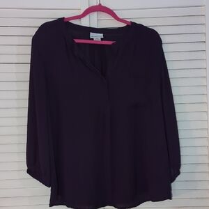 Liz Claiborne Purple Blouse 3/4 Sleeve Mandarin Collar